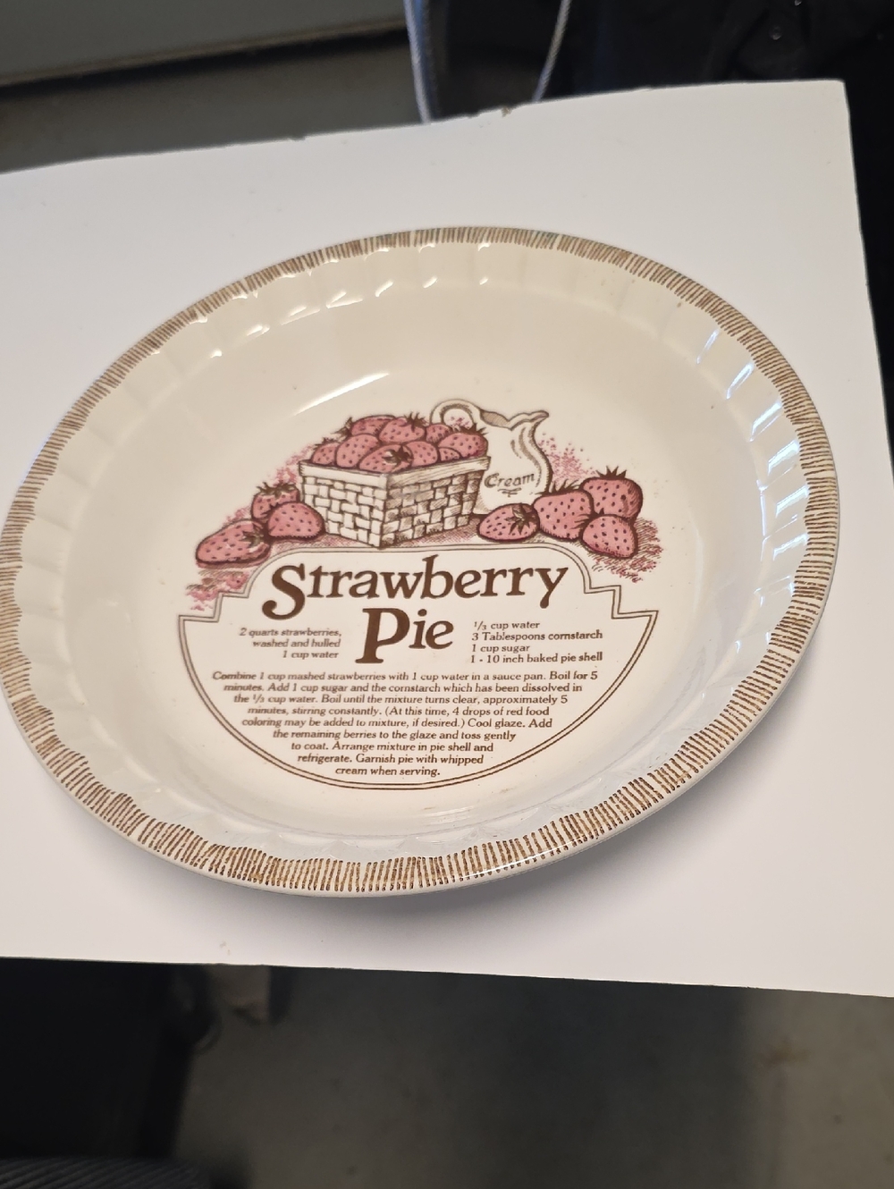 Ceramic Strawberry Pie Serving Bowl - Cream with Pink Design